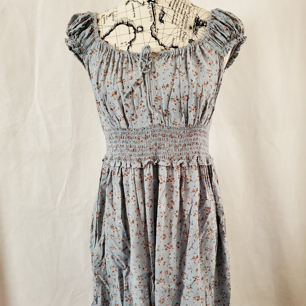 Levi's Short Capped Sleeve Blue Floral Print Dress - Medium